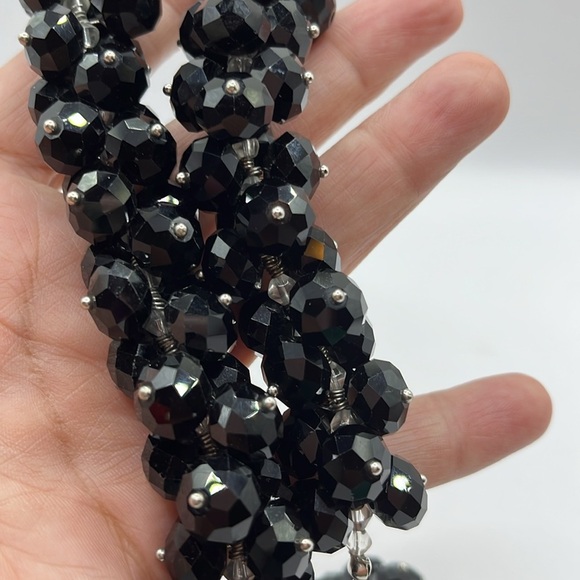 Elegant Black Beaded Necklace Statement Large Bold - Picture 7 of 9